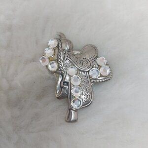 Vintage Western Saddle Silver Tone Rhinestones Button Cover